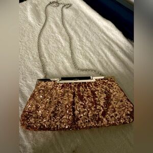Kate Landry Rose Gold Sequin Clutch New without tags